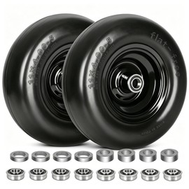 11x4.00-5 Lawn Mower Tires Flat Free, 2 Pack 11x4-5 Solid Smooth Zero Turn Tires and Wheels, with 3/4" & 5/8" & 1/2" Bearings, 3.4"-4.8" Centered Hub for Residential Ranch Commercial