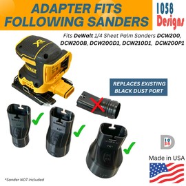Sander Vacuum Adapter for DeWalt 1/4 Sheet Palm Sanders DCW200 DCW210 - Shop Vac Attachment for Dust Collection (2-1/2") by 1058Designs