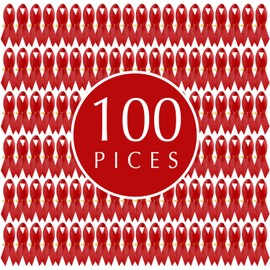 Curvier 100PCS Red Satin Ribbons for Red Ribbon Week HIV and AIDS Awareness Ribbon Pin