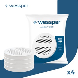 Wessper Disc Filter for Water Bottle and Jug, Water Bottle Filter with Activated Carbon, Reduction of Chlorine and Heavy Metals, Replacement for Brita Microdisc Bottles and Carafes - Pack of 4
