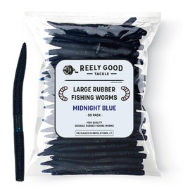Reely Bass Lures (50 Pack), 5 Inch - Navy Blue Bass Fishing Soft Plastic Lures, Rubber Senko Worms for Bass Fishing, Wacky Worm Fish Bait, Fake Worms for Fishing