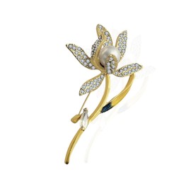 Brooches for Women, la luen Gold Rhinestone Imitation Pearl Narcissus Flower Brooch Elegant Bridal Shawl Bouquet Brooch Pin (Gold-C)