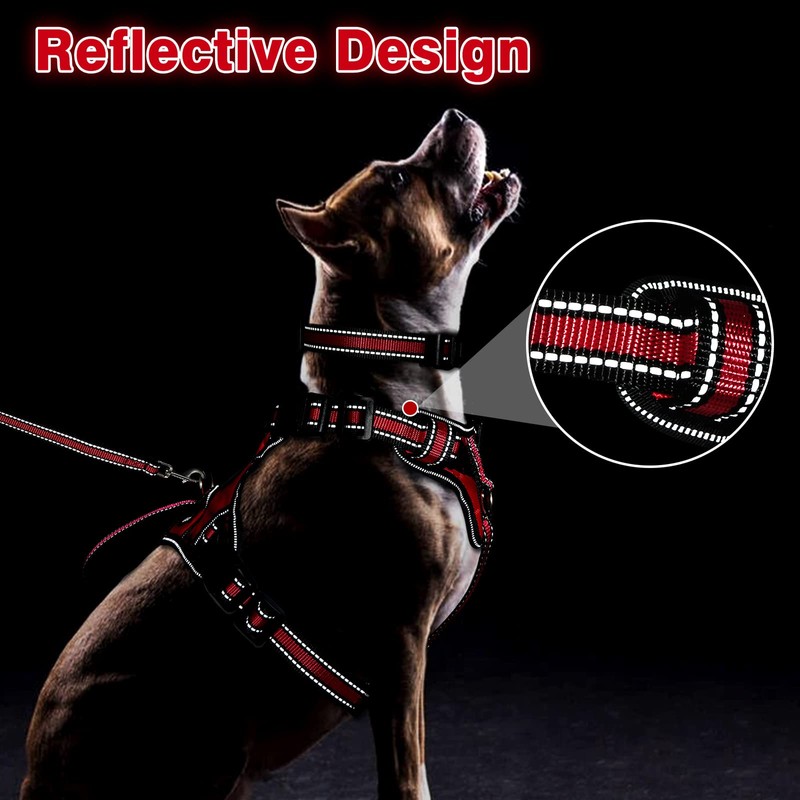 WINSEE Pet Harness Collar and Leash Set, All-in-one Reflective Dog