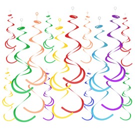 Colorful Ceiling Swirl Foil Decorations Hanging Plastic Streamer Themed Swirl Party Decoration for Wedding Thanksgiving Day Graduation Celebration, Pack of 28 (Multicolor 15)