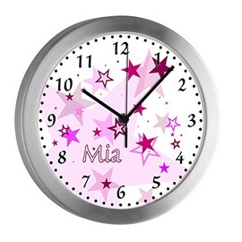 CreaDesign Children's Radio-Controlled Wall Clock with Name, Quiet Radio Wall Clock for Children's Room, Starry Sky Motif