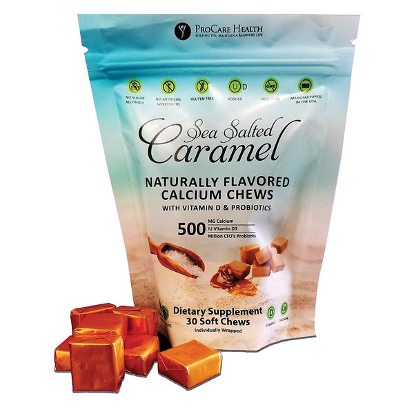 ProCare Health Sea Salted Calcium Caramel Chew with VIT D & Probiotics- 30ct Bag