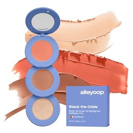 Paleta multiusos para rostro Stack The Odds de Alleyoop, rubor Sunkissed, contorno/bronceador, iluminador y mini espejo, crema difuminable para un acabado natural, aceite de jojoba y girasol, libre