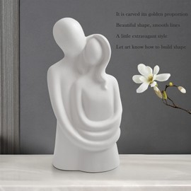 Notakia Esculturas románticas de cerámica de pareja abrazándose, apasionada de amor, decoración del hogar, moderna para oficina, librero, decoración de escritorio (pareja abrazándose, blanco)