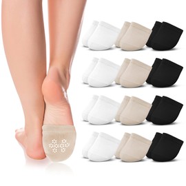 Jinny's Shoppe 12 Pairs of Toe Topper Liner No Show Invisible Non-Skid Half Seamless Mule Socks for Women (Neutral Tone)