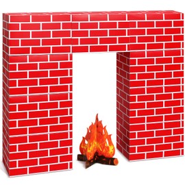 Fullhawl 3D Artificial Red Brick Cardboard Fireplace 39 x 35 Inch DIY Christmas Fireplace with 3D Fire Flame Prop Fake Fireplace Backdrop for Christmas Party Background Decoration