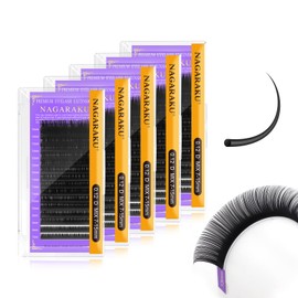 NAGARAKU 5 Trays Eyelash Extensions 0.12mm D curl 7-15mm Mix Tray Individual Lashes Classic Matte Black Faux Mink 16 Rows Professional Beauty Salon Supplies - Purple Card