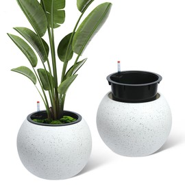 11.3 H x 13.4 " Dia Round Self Watering Pots, Self Watering Pots for Indoor Plants, Plant Pots with Built-in Drainage and Water Level Monitor, for Patio, Porch, Living Room, or Home Office - Black Dot