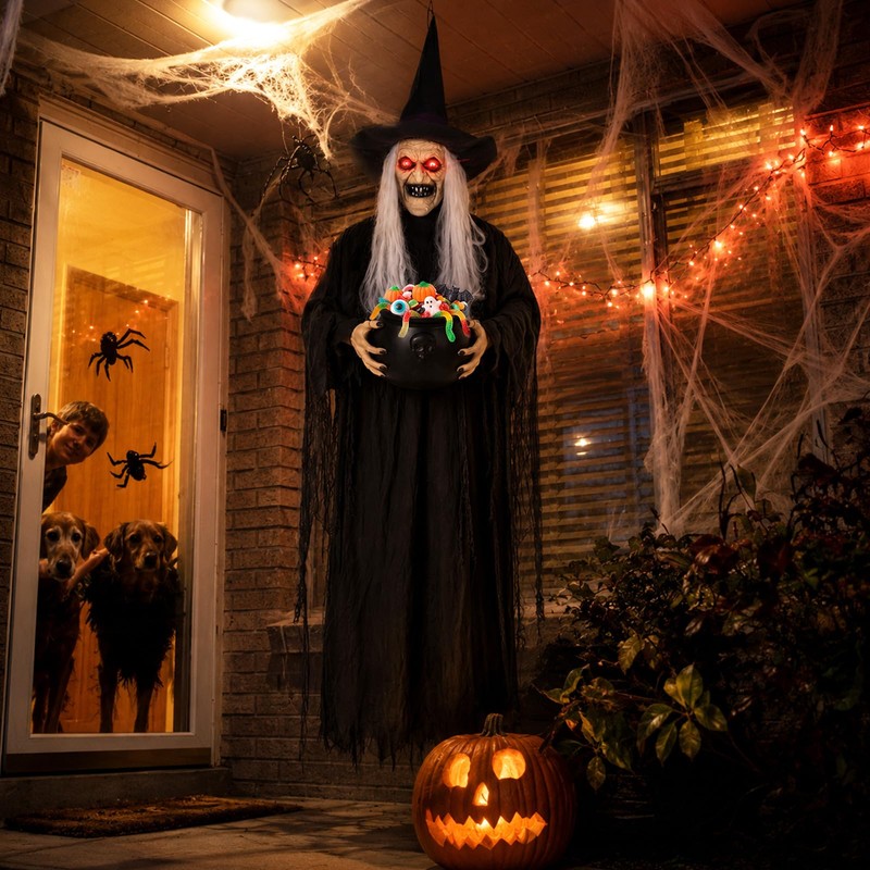 Sanwuta 6 ft Halloween Animated Witch with Light up Cauldron