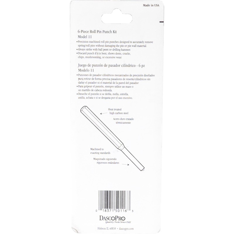 DASCO PRO 6 Piece Roll Pin Punch Kit, Made in