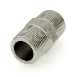 3/4" NPT Male x 3/4" NPT Male, Stainless Steel 316-L Straight Hex Nipple Connector, Pipe Fitting Adapter
