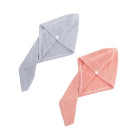 OATIPHO Absorbent Coral Fleece Hair Cap 2pcs Hair Turban Towel for Women Quick (Grey)