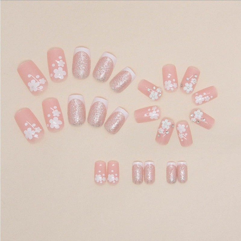 Enppode Medium Press on Nails Square Fake Nails White French