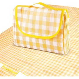 Outdoor Picnic Blankets,80" x80" Foldable Lightweight Waterproof Sand Mat,Beach Blanket for Camping, Hiking, Traveling, Picnics and Moisture Resistant Fabric Lawn Spring Mat (Yellow)