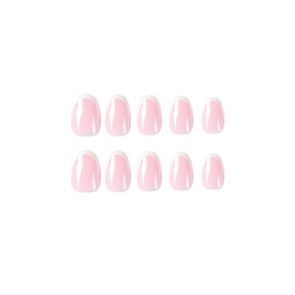 JUSTOTRY 24 Pcs Short False Nails Oval,White French Press on Nails Pattern,Nude Fake Nails Short,Almond Stick on Nails for Women,Nails Fake Nail Medium for Nails Art