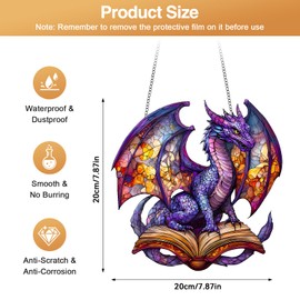 Dragon Dreamcatcher Suncatcher - Stained Glass Effect Window Hanging - Mystical Dragon Acrylic Ornament - Colourful Fantasy Sun Catchers for Windows Indoor Outdoor Garden Home Decor - Unique Gothic Gi