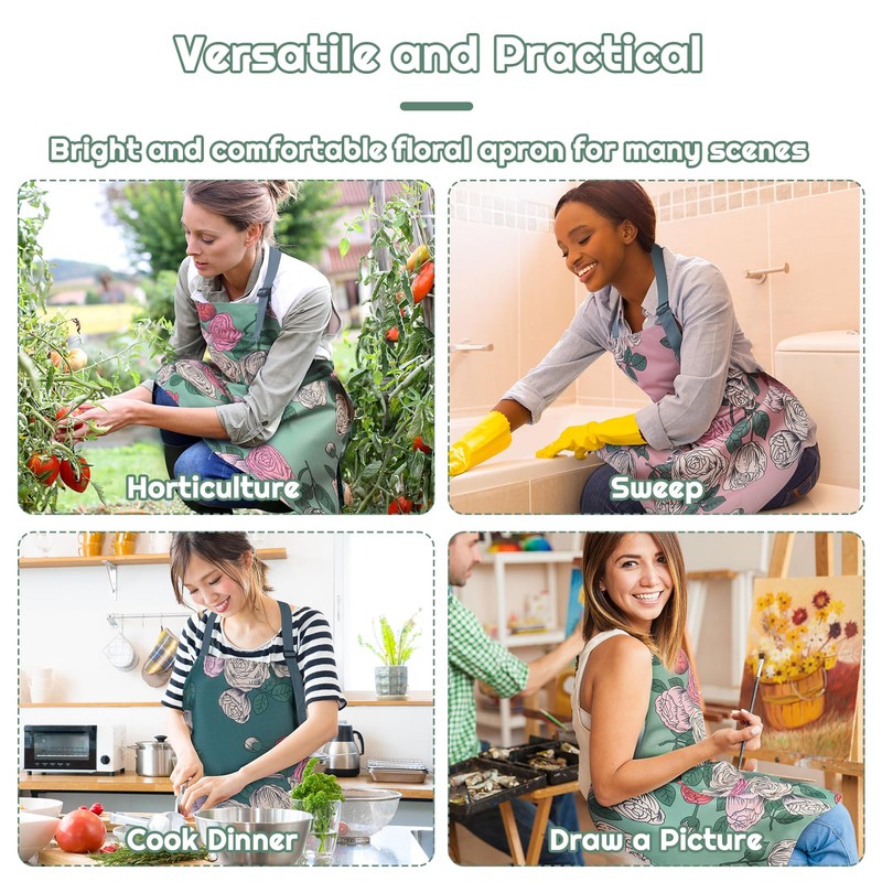 Candcamp 3 Pack Aprons for Women, Large Size Rose Adjustable