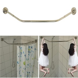 Sikaiqi Stretchable 304 Stainless Diamond Shaped Bathroom Bathtub Corner Shower Curtain Rod Rack (Diamond Shaped, Both Sides: 17"-25.6",Middle:20"-26)