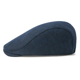 FEINION - Gorro plano de mezcla de lana para hombre, azul marino, (Herringbone Navy), Talla única