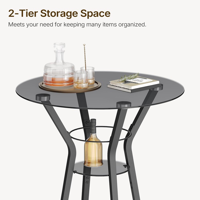 YATINEY Bar Table, 2-Tier Round High Top Table, Pub Table,