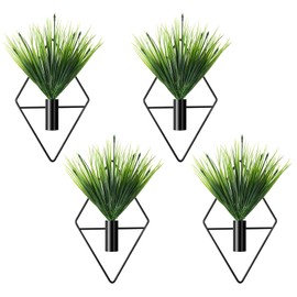 REKOBON Set de 4 Jardineras Colgantes con Plantas Artificiales, Decoración Geométrica de Pared Jarrón Colgante de Metal Porta Plantas de Pared para Salón Dormitorio Oficina