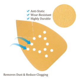 Kozelo 50pcs Mouse Detail Sander Sandpaper - [12-Hole 320 Grit] Aluminum Oxide Triangle Hook and Loop Sanding Pads Sheet for Sanding and Polishing Wood Furniture Metal Use