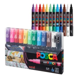 Marcadores Acrílicos Posca 12 Colores Punta Fina 0.7mm A Base de Agua