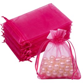 Crweety Crweety 50 Pcs Hot Pink Organza Bags, 3x4 Inch Small Mesh Bags Drawstring Jewelry Pouch Bags Gift Bags Goodie Bags for Wedding Party Favor