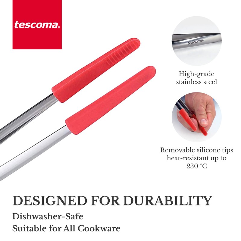 Tescoma PINZA COCINA Con PALAS DE SILICONA PRESTO, silikon, Acero