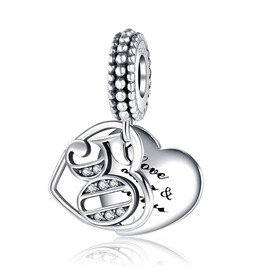 Abalorio con circonita cúbica número 16, 18, 21, 30, 40, 50, 60 años de amor, plata de ley 925, compatible con collar y pulsera de mujer, Plata esterlina, plata de ley,