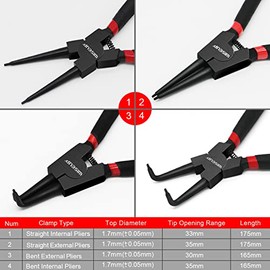 WISEUP WISEUP Pliers Set,170mm 4PCS Circlip Pliers and 225PCS Circlips, Anti-Rust, Anti-Bending and Labor-Saving Split Ring Pliers, Mechanic Tools with Storage Bag