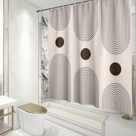 FADALO Boho Geometric Shower Curtain,Mid Century Abstract Shower Curtain Sets for Bathroom with 12 Hooks,Minimalist Decorative Curtain for Women Men Waterproof Bathroom Curtain,72 x 72 Inch,Beige