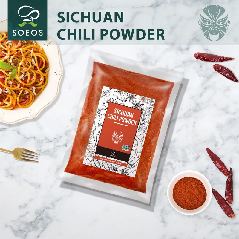 Soeos Premium Sichuan Chili Powder 8oz(226g),All Natural,Asian Chili Powder,Savory Spicy