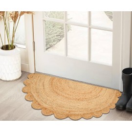 Half Hand Woven Area Rug Braided Jute Scalloped Border, Decor Collection Classic Quality Made for Living Room, Kitchen, 22x42 - Natural