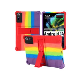 for ROWT A10 Tablets Case 10 inch,BOVUGAC Soft Silicone Adjustable Stand Shockproof Kids Friendly for ROWT A10 Tablets(Rainbow)