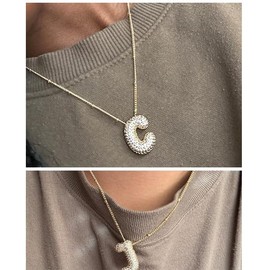 AD Beads Bubble Letter Pendant Necklace (CZ Gold C)