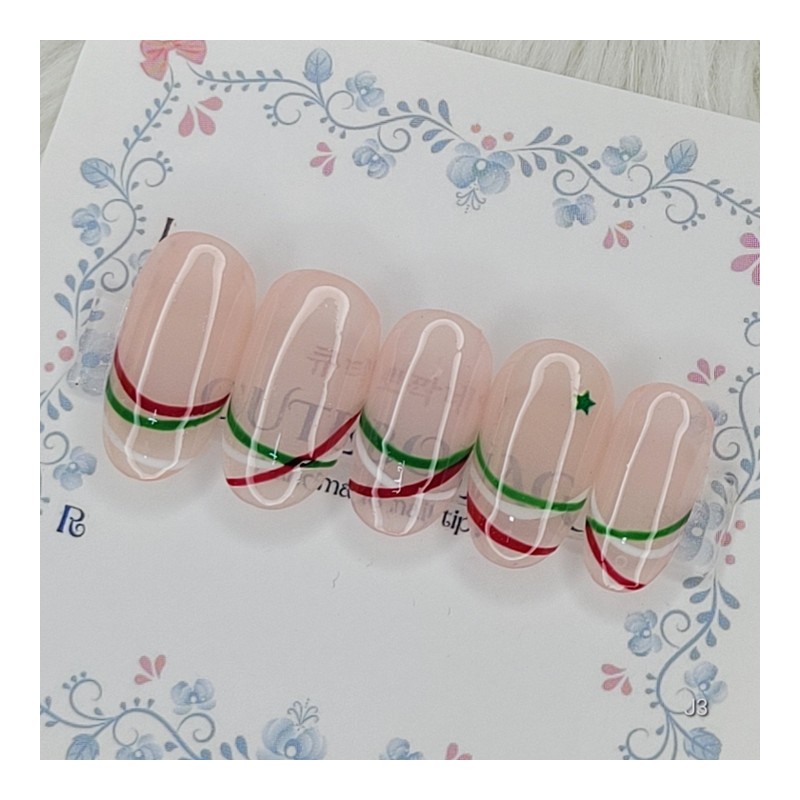 Xmas Line Handmade Nail Tips - Stiletto M / Xmas