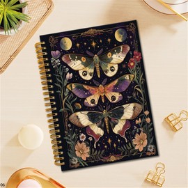 TWRVI Vintage Butterfly Gothic Spiral Notebook, Dark Academia Lunar Moth Witchy College Ruled Notebook Journal for School Office Supplies, Butterfly Journaling Notebooks 5.5"X8.3" 164 Pages