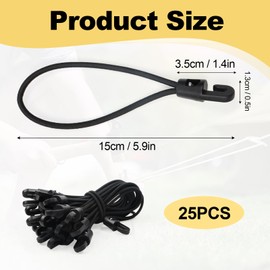 Yooyan Pack of 25 Tensioning Straps with Hooks 15 cm, Expander with Hooks, Tarpaulin Tensioners, Tent Rubber, Rubber Tensioner with Hooks for Camping Tarpaulin and Awning (Black)
