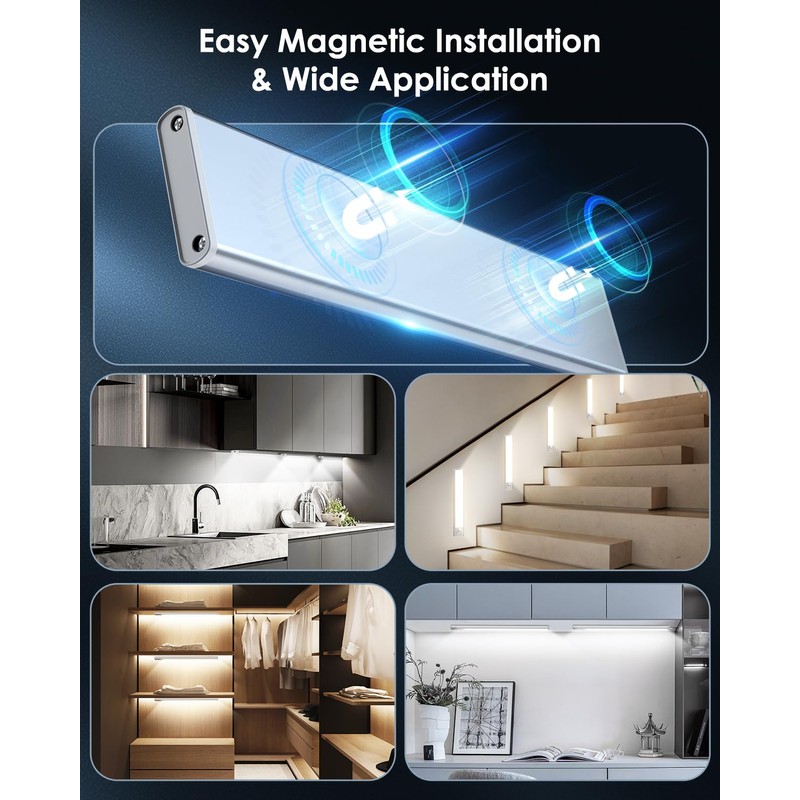 VerRon 5-Pack Under Cabinet Lighting, Upgraded 2200mAh Rechargeable Under Cabinet