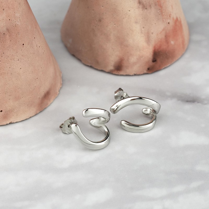 SOFIA MILANI - Women's Earrings 925 Silver - Curved Stud