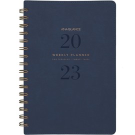 AT-A-GLANCE 2023 Weekly & Monthly Planner, 5-1/2" x 8-1/2", Small, Spiral Bound, Monthly Tabs, Pocket, Signature, Navy (YP20020)