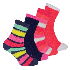Sock Snob 4 Pair Multipack Womens Bed Socks with Grips Thermal Indoor Fuzzy Anti Slip Cosy Fluffy Slipper Socks for Ladies (4-8, Stripe 1)