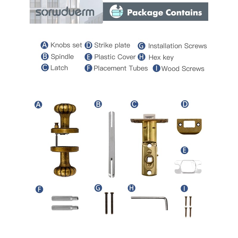 SORWDUERM Antique Brass Door Knobs Interior Privacy Door Knob for