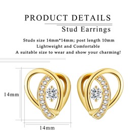 Sterling Silver Stud Earrings for Women, Heart Shaped Cubic Zirconia Studs Earrings│Earrings Jewellery for Birthday Christmas