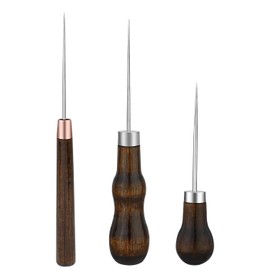 3 Pack Awl Tool, Leather Sewing Awl with 3 Types Gourd Shape Wooden Handle for Leather Punch Craft, Professional Awl for Sewing Punching Crafting, Repair Leather Awl Tool